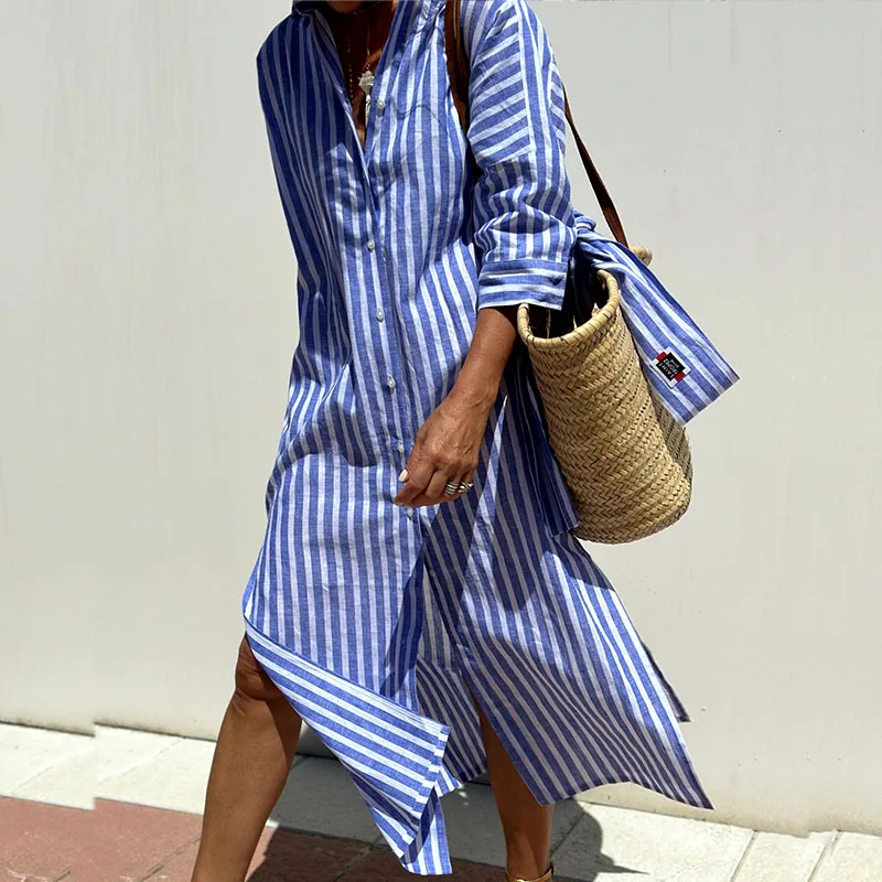 Eliza™ |  Elegant Striped Shirt Dress