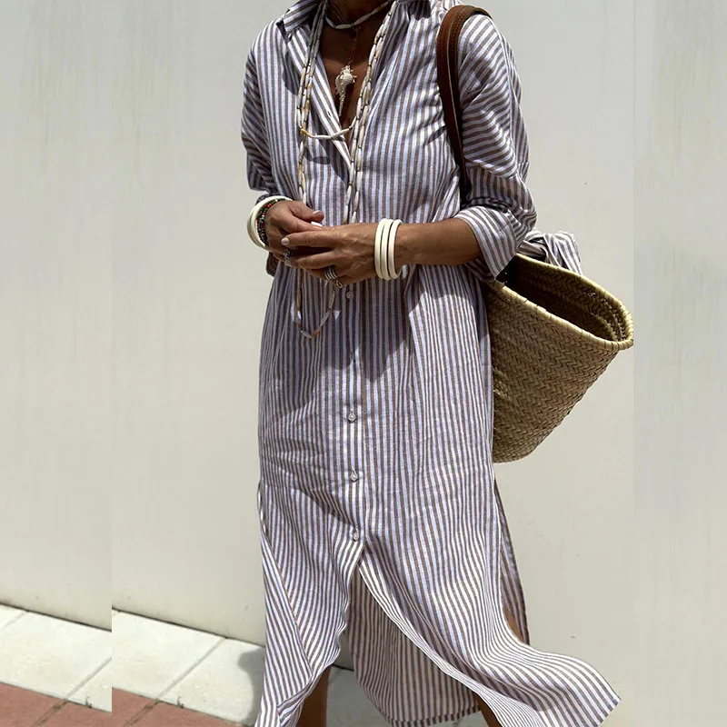 Eliza™ |  Elegant Striped Shirt Dress